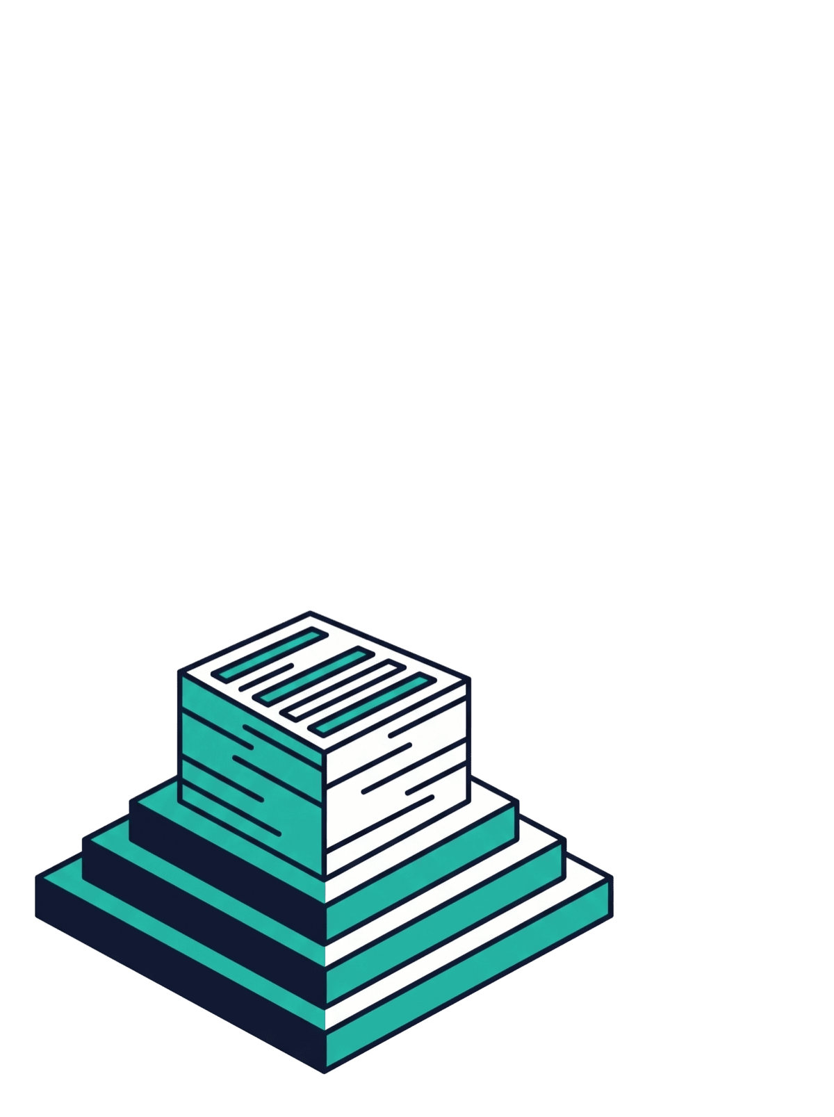 A stack of legal papers on a stepped plinth; its top sheets fold into paper planes that climb away.